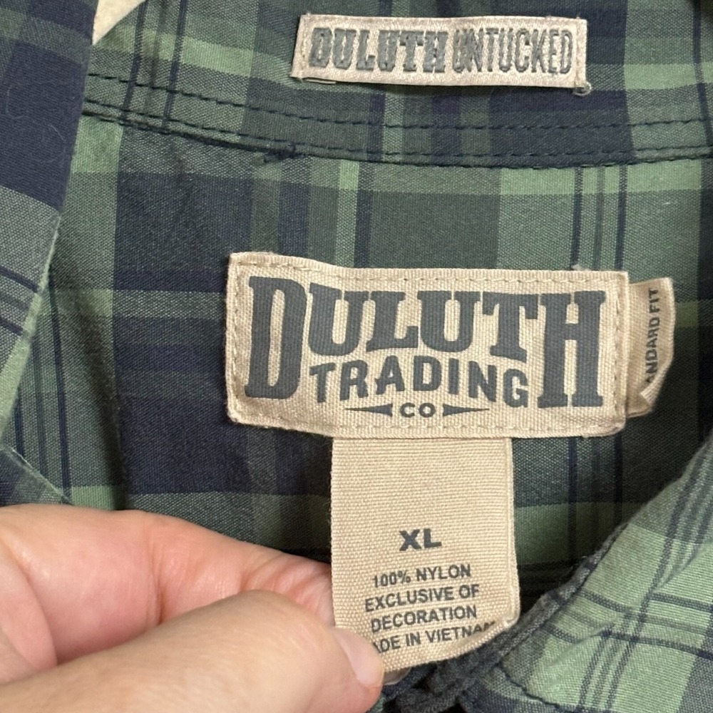Duluth Shirt XL Green Plaid Nylon Long Sleeve Untucked Outdoor Work Hiking - Picture 3 of 9